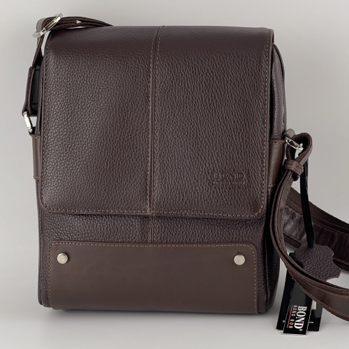 Сумка чоловіча шкіряна через плече Bond Non 1088-286 темно коричнева
