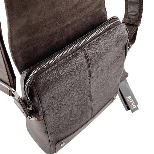 Сумка чоловіча шкіряна через плече Bond Non 1088-286 темно коричнева