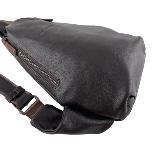 Сумка-слинг мужская через плечо кожаная The Bond 1189-4 темно коричневая