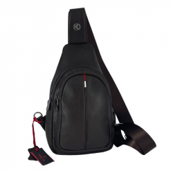Сумка чоловіча через плече шкіряна Eminsa 40187 18-3 темно-коричнева з червоно-білою вставкою