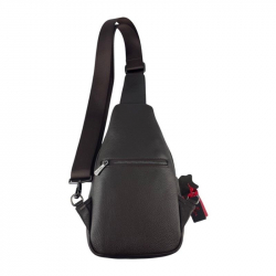 Сумка чоловіча через плече шкіряна Eminsa 40187 18-3 темно-коричнева з червоно-білою вставкою