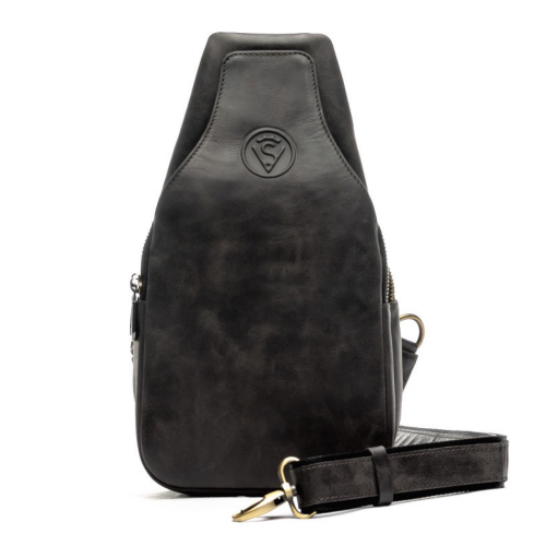 Сумка мужская кожаная через плечо Vittorio Safino VS 095 черная матовая Крейзи