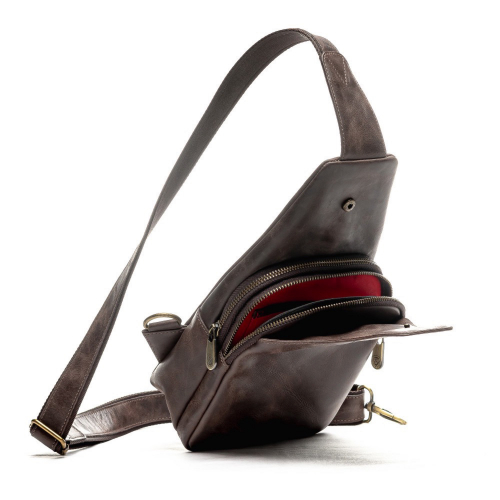 Сумка чоловіча шкіряна через плече Vittorio Safino VS 095 коричнева матова Крейзі