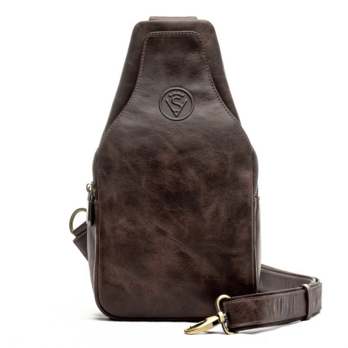 Сумка чоловіча шкіряна через плече Vittorio Safino VS 095 коричнева матова Крейзі