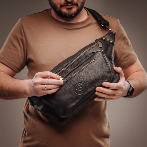 Сумка крос боді чоловіча шкіряна Vittorio Safino VS 073 чорна Флотар