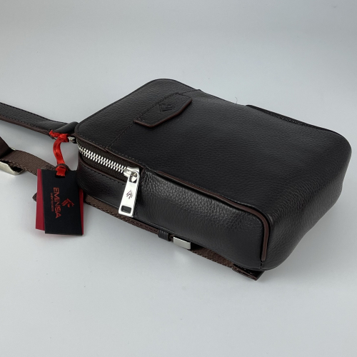 Сумка-слінг чоловіча через плече шкіряна Eminsa 6241 18-3 темно-коричнева