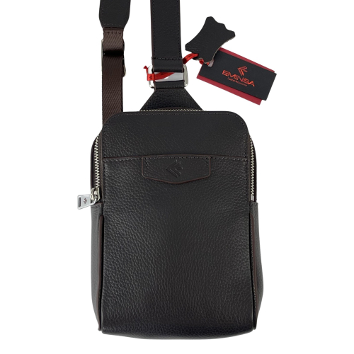 Сумка-слінг чоловіча через плече шкіряна Eminsa 6241 18-3 темно-коричнева
