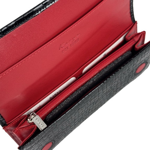 Кошелек женский кожаный лакированный Karya 1071-572 черный, красный внутри