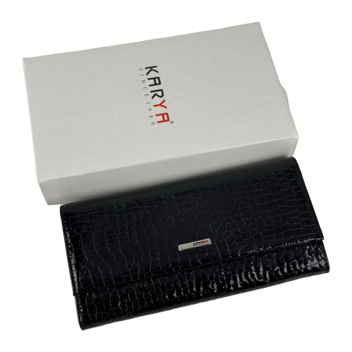 Кошелек женский кожаный лакированный Karya 1071-572 черный, красный внутри