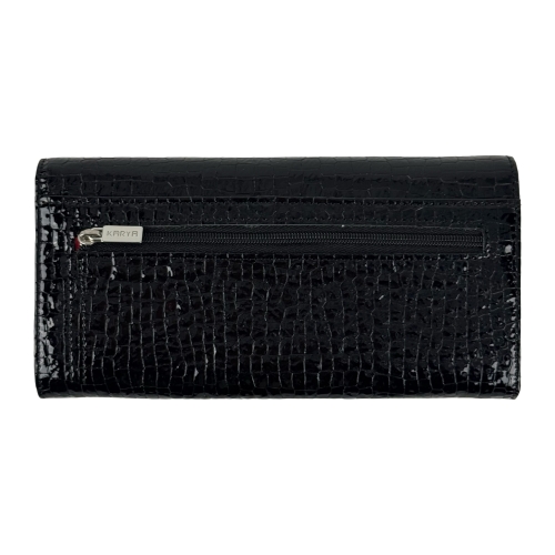 Кошелек женский кожаный лакированный Karya 1071-572 черный, красный внутри