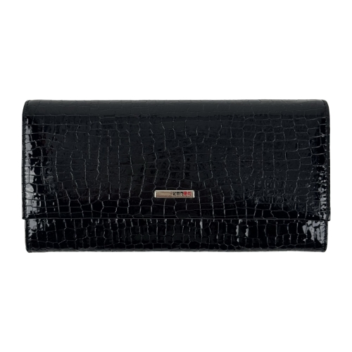 Кошелек женский кожаный лакированный Karya 1071-572 черный, красный внутри