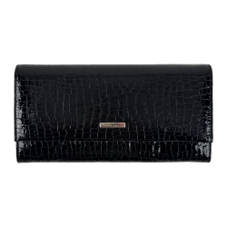 Кошелек женский кожаный лакированный Karya 1071-572 черный, красный внутри