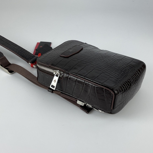 Сумка-слінг чоловіча через плече шкіряна Eminsa 6241 4-3 темно-коричнева