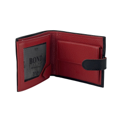 Гаманець чоловічий шкіряний гладкий Bond 529-281-282 чорний​ (червоний в середині)