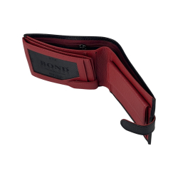 Гаманець чоловічий шкіряний гладкий Bond 529-281-282 чорний​ (червоний в середині)