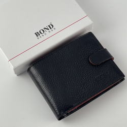 Гаманець чоловічий шкіряний гладкий Bond 529-281-282 чорний (червоний в середині)