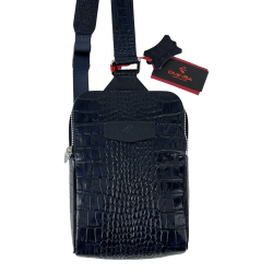 Сумка-слинг мужская через плечо кожаная Eminsa 6241 4-19 темно-синяя